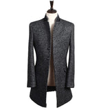 Woolen Trench Dark Gray Men Long Business Coat