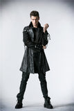 PU Lather Men Polyester Finely Designed Long New Trench Coat