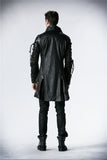 PU Lather Men Polyester Finely Designed Long New Trench Coat