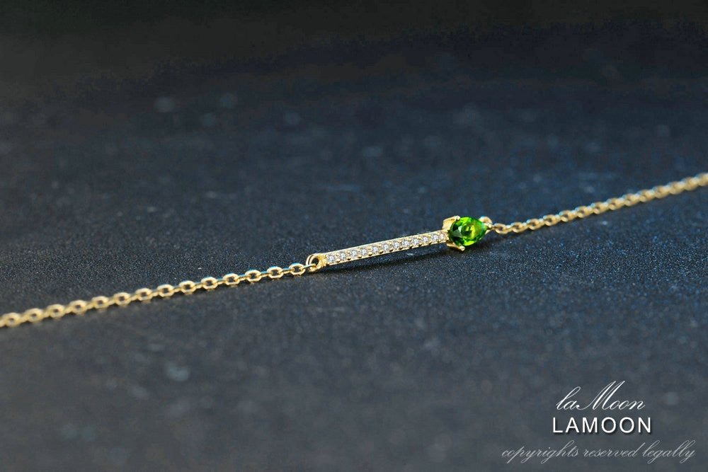3x5mm Green Diopside 925 Sterling Charm Bracelet