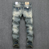 Denim Vintage Italian Classic Premium Cotton Slim Fit Slight Ripped Mens High Street Jeans