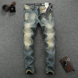 Denim Vintage Italian Classic Premium Cotton Slim Fit Slight Ripped Mens High Street Jeans