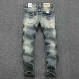 Denim Vintage Italian Classic Premium Cotton Slim Fit Slight Ripped Mens High Street Jeans