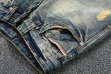 Denim Vintage Italian Classic Premium Cotton Slim Fit Slight Ripped Mens High Street Jeans