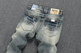 Denim Vintage Italian Classic Premium Cotton Slim Fit Slight Ripped Mens High Street Jeans