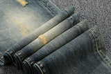 Denim Vintage Italian Classic Premium Cotton Slim Fit Slight Ripped Mens High Street Jeans