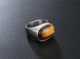 Brown Stone Symbol Solid Stainless Steel Men Ring