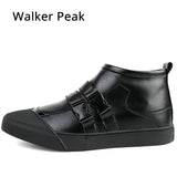 New Italy Designer Genuine Leather Men Ankle Shoes Autumn Winter Warm High-top Stamping Pattern Lace-up Man Black Punk Shoes