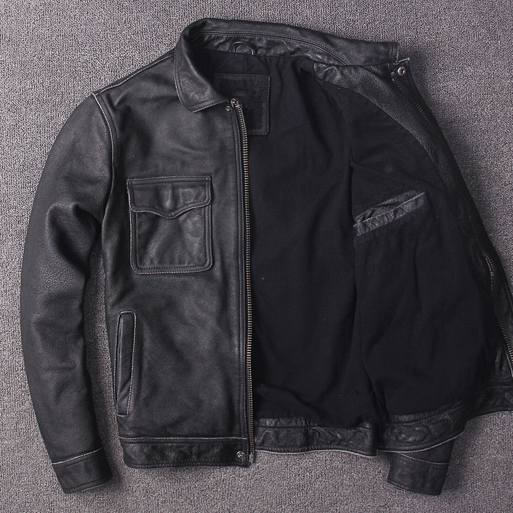 Vintage Black Mens Extra Warmer Leather Jacket For Winter