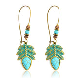 Boho Style Metal Plants Stone Leaves Drop Earring