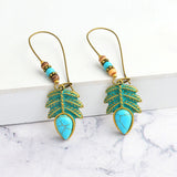 Boho Style Metal Plants Stone Leaves Drop Earring