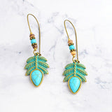 Boho Style Metal Plants Stone Leaves Drop Earring