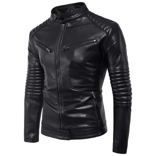 Multi Zipper Stand Collar Leather Jacket For Winter and Motorcycle