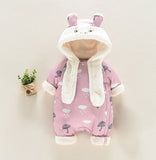 Newborn Infant Fleece Hooded Romper Suit