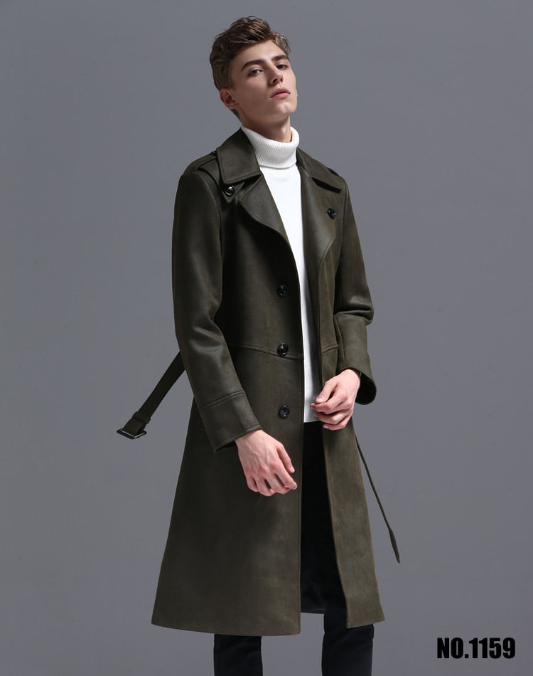 Single Breasted English Style Mens Long Trench Coat