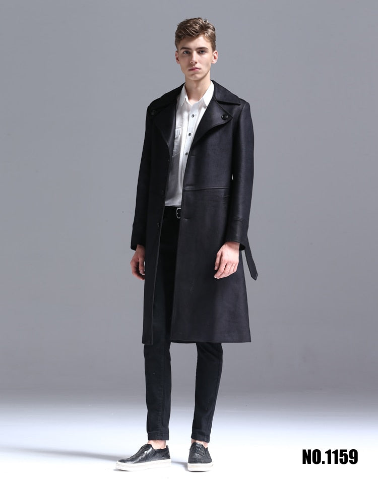 Single Breasted English Style Mens Long Trench Coat