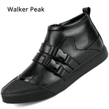 New Italy Designer Genuine Leather Men Ankle Shoes Autumn Winter Warm High-top Stamping Pattern Lace-up Man Black Punk Shoes