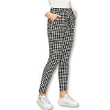 Drawstring Waist Hounds tooth Pants Mid Waist Straight Leg Pants 2019 Autumn Casual Women Trousers