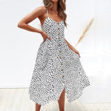 Elegant V Neck Mid Party Leopard Strap Sleeveless Sun Dress