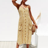 Elegant V Neck Mid Party Leopard Strap Sleeveless Sun Dress