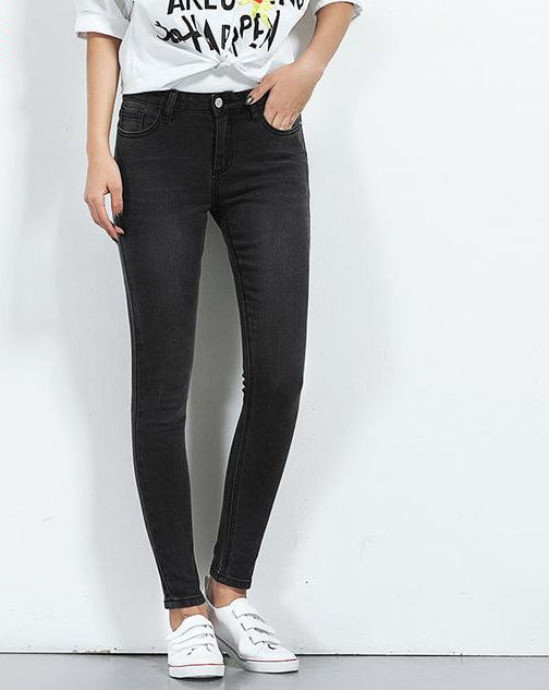 Mid Waist Regular Skinny Full Length Casual Jeans