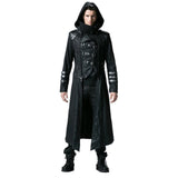 PU Lather Men Polyester Finely Designed Long New Trench Coat