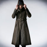 PU Lather Men Polyester Finely Designed Long New Trench Coat