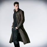 PU Lather Men Polyester Finely Designed Long New Trench Coat