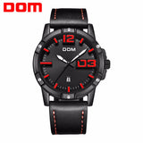 Military Style Mens Leather Waterproof Wristwatch by Dom