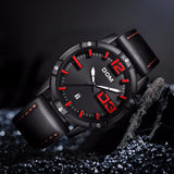 Military Style Mens Leather Waterproof Wristwatch by Dom