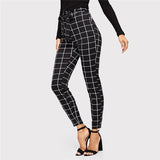 Ladies Elegant Elastic High Waist-ed Black & White Mixed Trouser Pant