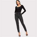 Ladies Elegant Elastic High Waist-ed Black & White Mixed Trouser Pant