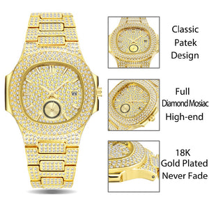 Waterproof Stainless Still Zircon Made Luxury 18K Gold Watch