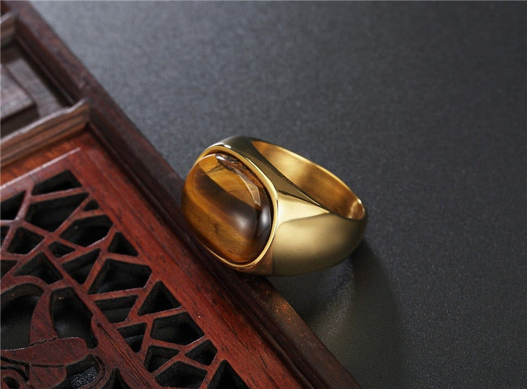 Brown Stone Symbol Solid Stainless Steel Men Ring