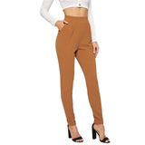 Mid Waist Classic Waist Long Capri Pant Trouser Brown