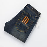 Men Straight Dark Blue Color Printed Slight Ripped  Denim Premium Jeans 2019