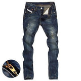 Men Straight Dark Blue Color Printed Slight Ripped  Denim Premium Jeans 2019