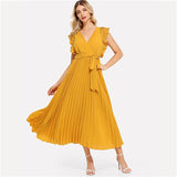 V Neck Wrap Belted Elegant High Waist Casual and Party Wear Dress