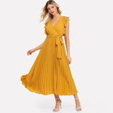 V Neck Wrap Belted Elegant High Waist Casual and Party Wear Dress