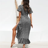 Ruffle Wrap Causal Liliy Floral Boho Style Tye Dye Maxi Dress