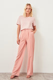 Salmon Pink High Waist Straight Leg Pants Lyocell For Spring Work Wear