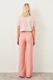 Salmon Pink High Waist Straight Leg Pants Lyocell For Spring Work Wear