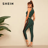 Insert Halterneck Grid Crop Fitted Top and Leggings Set Women Summer Outing Style