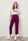 Ladies Plum Arched Lyocell Pants With Belt