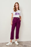 Ladies Plum Arched Lyocell Pants With Belt