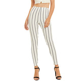 The Basic  Style White High Waist Striped Crop Leggings Women Spring Summer Fall 2019 Work wear