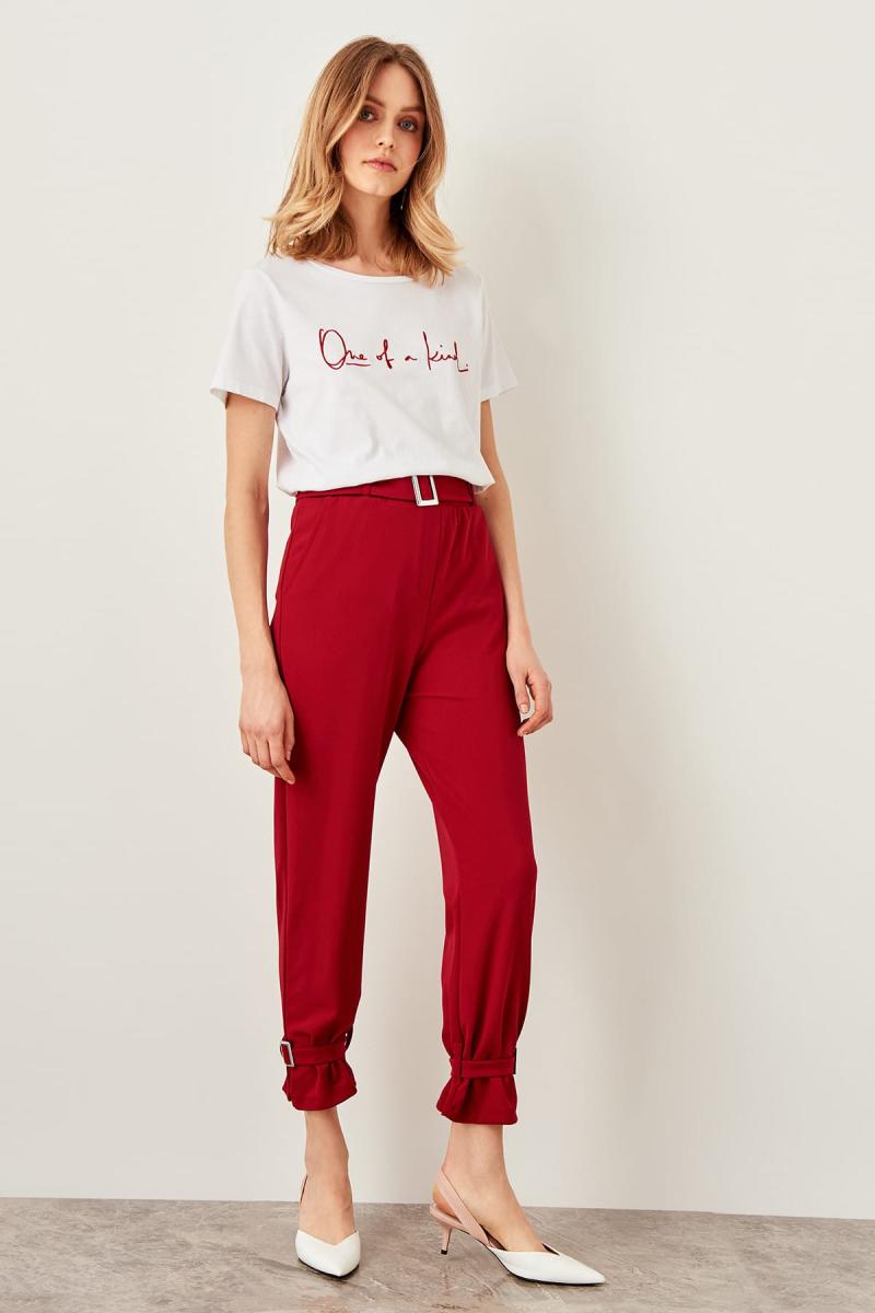 Red Belt Detail Knitted Pants