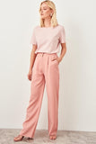 Salmon Pink High Waist Straight Leg Pants Lyocell For Spring Work Wear