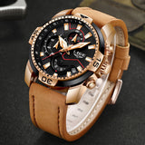 Casual Leather Waterproof Sports Quartz Clock