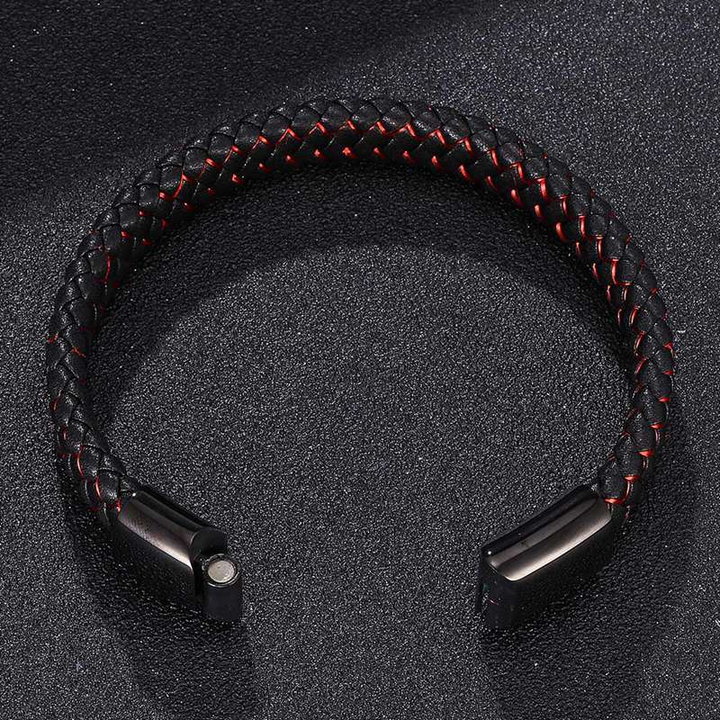 Pure Leather Mens Gorgeous Red &Black Mixed Bracelet